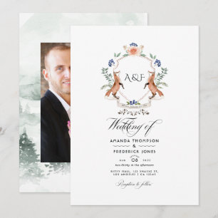 Woodland Laurel Crest Monogram Trouwfoto Kaart