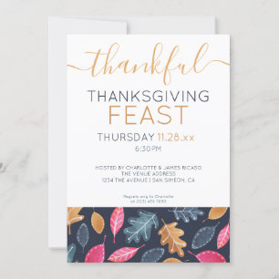 Woodland Leaf Pattern Thanksgiving Dinner Party Feestdagenkaart