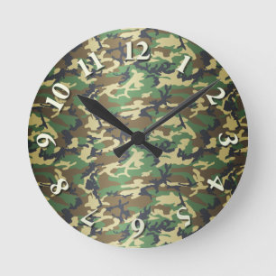 Woodland Leaves Camo Ronde Klok