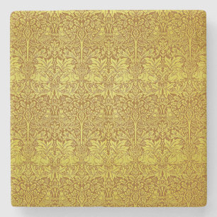 Woodland Leaves Gold Rabbit William Morris Pattern Stenen Onderzetter