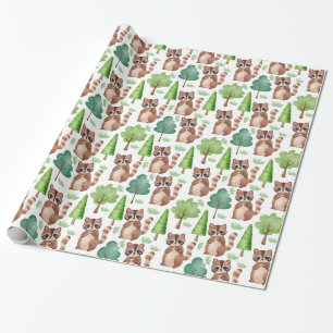 Woodland Leuke Cartoon wasbeer bos dier Cadeaupapier
