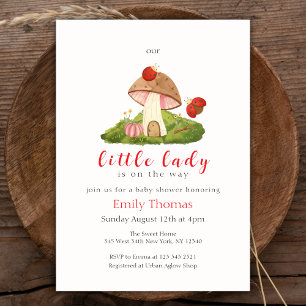 Woodland Little Lady Ladybug Mushroom Baby shower Kaart