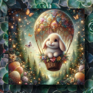 Woodland Lop Ear Bunny Paaseieren Ballon Feestdagenkaart