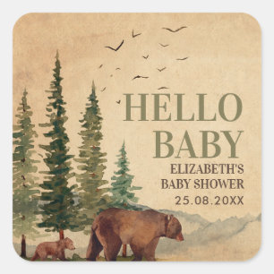 Woodland Mama Beer & Cub Baby shower Vierkante Sticker