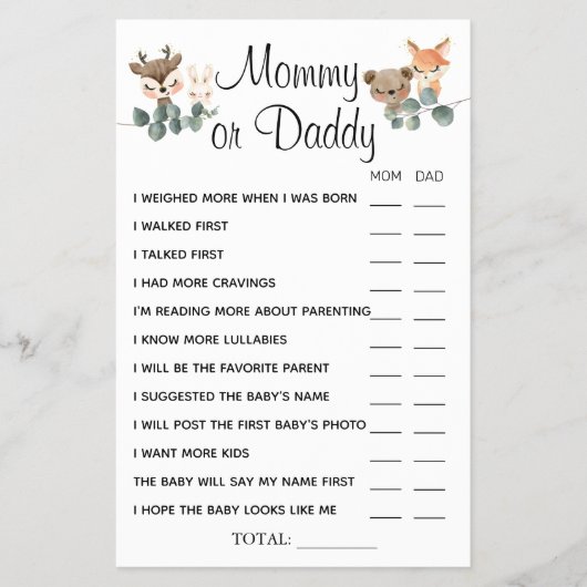 Woodland mama of papa Hij zei dat ze een spelkaart Flyer (Voorkant)