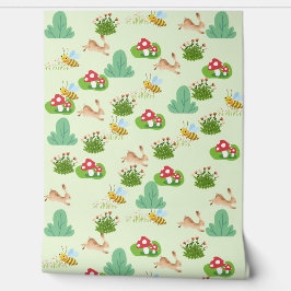 Woodland Meadow Nursery Wallpaper – Bunnies, Bijen Behang