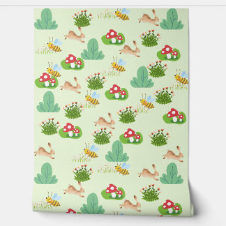 Woodland Meadow Nursery Wallpaper – Bunnies, Bijen Behang