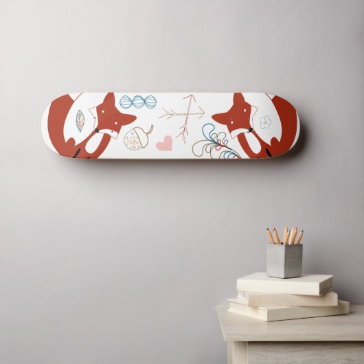 Woodland Modern Fox Arrows Acorn Leaf Pattern Skateboard (Muurkunst (Horizontaal))