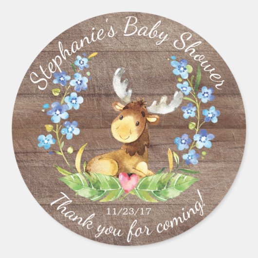 Woodland Moose Boys Baby shower Favor Sticker (Voorkant)