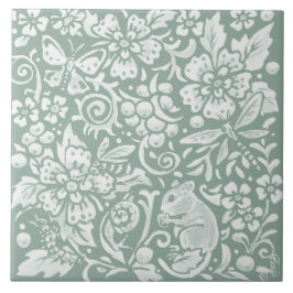 Woodland Mouse Sage Groene Vlinder Bee Dragonfly Tegeltje