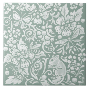 Woodland Mouse Sage Groene Vlinder Bee Dragonfly Tegeltje