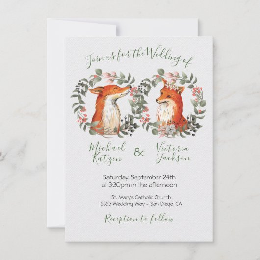 Woodland Mr. en Mrs Fox portret met bruiloft Kaart (Voorkant)
