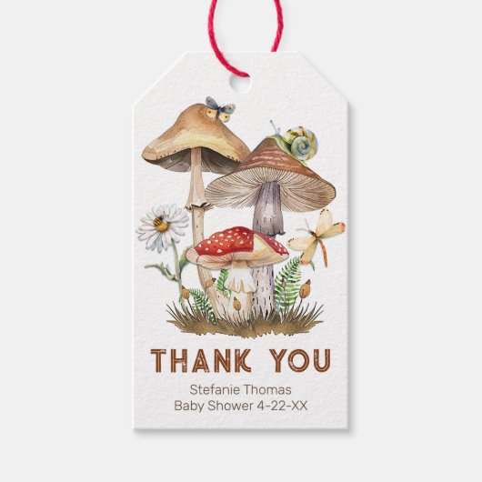Woodland Mushroom Baby shower Bedankt Gift Labels Cadeaulabel (Voorkant)