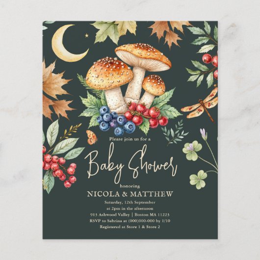 Woodland Mushroom Baby shower Budget Uitnodiging (Voorkant)