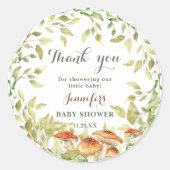 Woodland Mushroom Baby shower Dank u wel Ronde Sticker (Voorkant)
