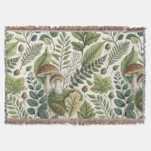 Woodland Mushrooms Pinecones Ferns Herfstpatroon Deken