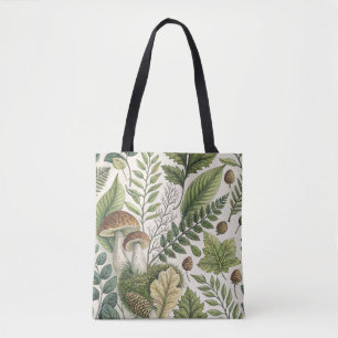 Woodland Mushrooms Pinecones Ferns Herfstpatroon Draagtas