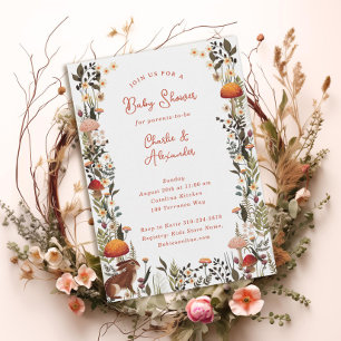 Woodland Mushrooms Wilde bloemen Wit baby shower Kaart