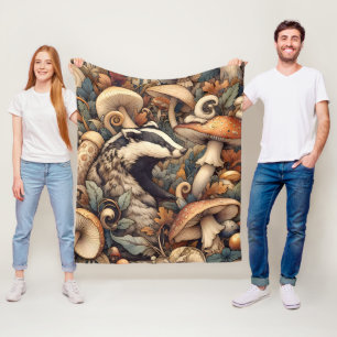 Woodland Natuur Kleuren Paddenstoelen Badger Whims Fleece Deken