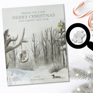 Woodland Natuur Optionele tekst Snowy Kerstmis Legpuzzel