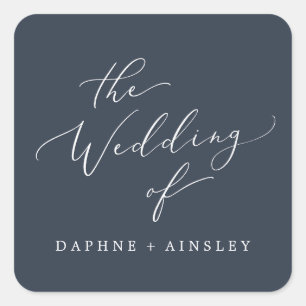 Woodland Navy Blue Wedding Envelope Seals Vierkante Sticker