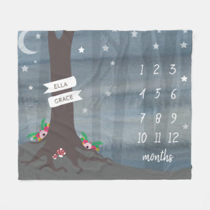Woodland Night Floral Baby Milestone Fleece Deken