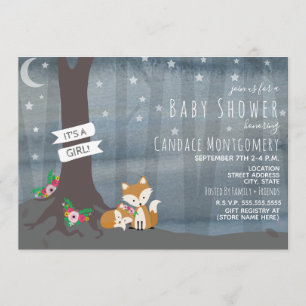 Woodland Night Fox Baby shower - Meisje Kaart