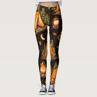Woodland Nights Camping Pattern Leggings