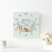 Woodland Nursery Animals Vierkante Klok (Huis)