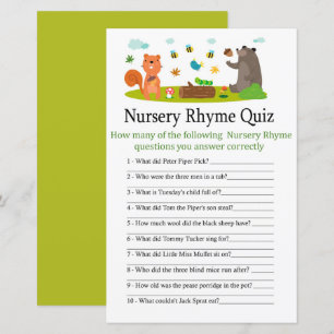 Woodland Nursery Rhyme Quiz baby shower game