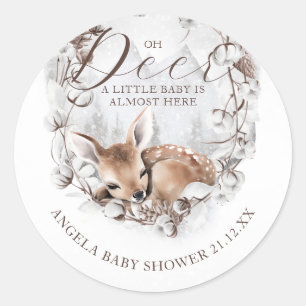 Woodland Oh Deer Winter Baby shower Ronde Sticker