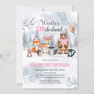 Woodland ONE derland Anniversaire Invitation fille