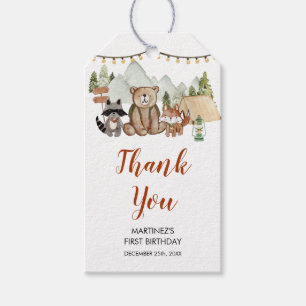 Woodland One Happy Camper Eerste Verjaardag Bedank Cadeaulabel