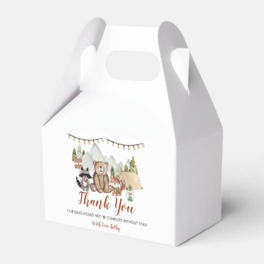 Woodland One Happy Camper eerste verjaardag Bedankdoosjes (Achterkant)