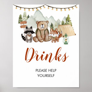 Woodland One Happy Camper Eerste Verjaardag Drinke Poster