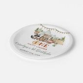 Woodland One Happy Camper eerste verjaardag Papieren Bordje (Gekanteld)