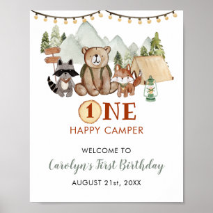 Woodland One Happy Camper eerste verjaardag Welkom Poster