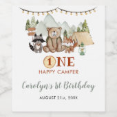 Woodland One Happy Camper eerste verjaardag wijn Wijn Etiket (Enkel label)