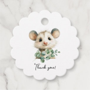 Woodland Opossum Baby Shower • Neutral Bedankjes Labels