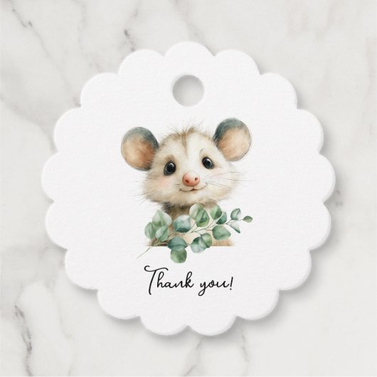 Woodland Opossum Baby Shower • Neutral Bedankjes Labels (Voorkant)