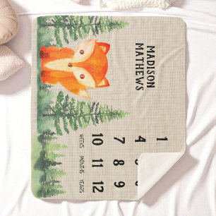 Woodland Oranje Fox Forest Green Baby Milestone Sherpa Deken