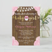 Woodland Owl Baby Girl Shower Invitation (Debout devant)
