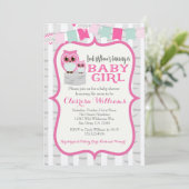 Woodland Owl Baby Girl Shower Kaart (Staand voorkant)