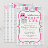Woodland Owl Baby Girl Shower Kaart (Voorkant / Achterkant)