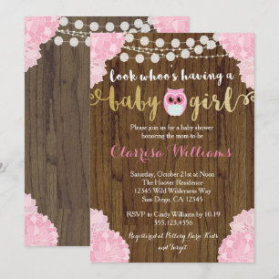 Woodland Owl Baby Girl Shower Uitnodiging