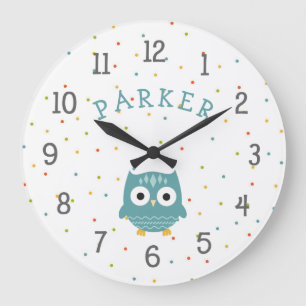 Woodland Owl baby kwekerijklok met naam Grote Klok