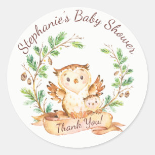 Woodland Owl Baby shower Dank u voor Sticker