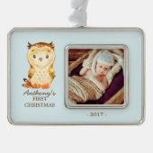 Woodland Owl Baby's 1e kerstfoto Ornament (Voorkant)
