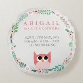 Woodland Owl Birth Stats Round Nursery Pillow Rond Kussen (Voorkant)