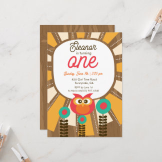 Woodland Owl First Birthday Invitation – One Year 